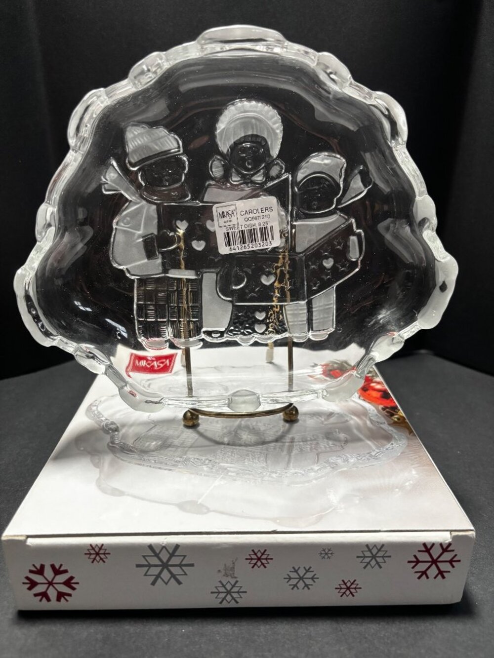 Mikasa Carolers Sweet Dish 8.25" Glass Holiday Bowl Frosted Detail Vintage 90s
